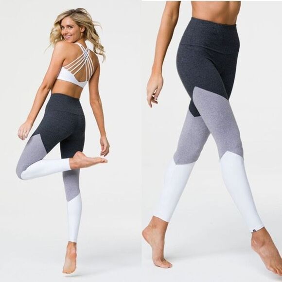 Onzie Womens High Rise Colorblock Track Leggings Slate Gray Combo Size XS - Picture 1 of 13